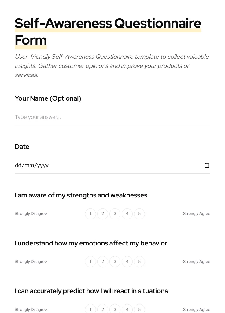Self-Awareness Questionnaire preview
