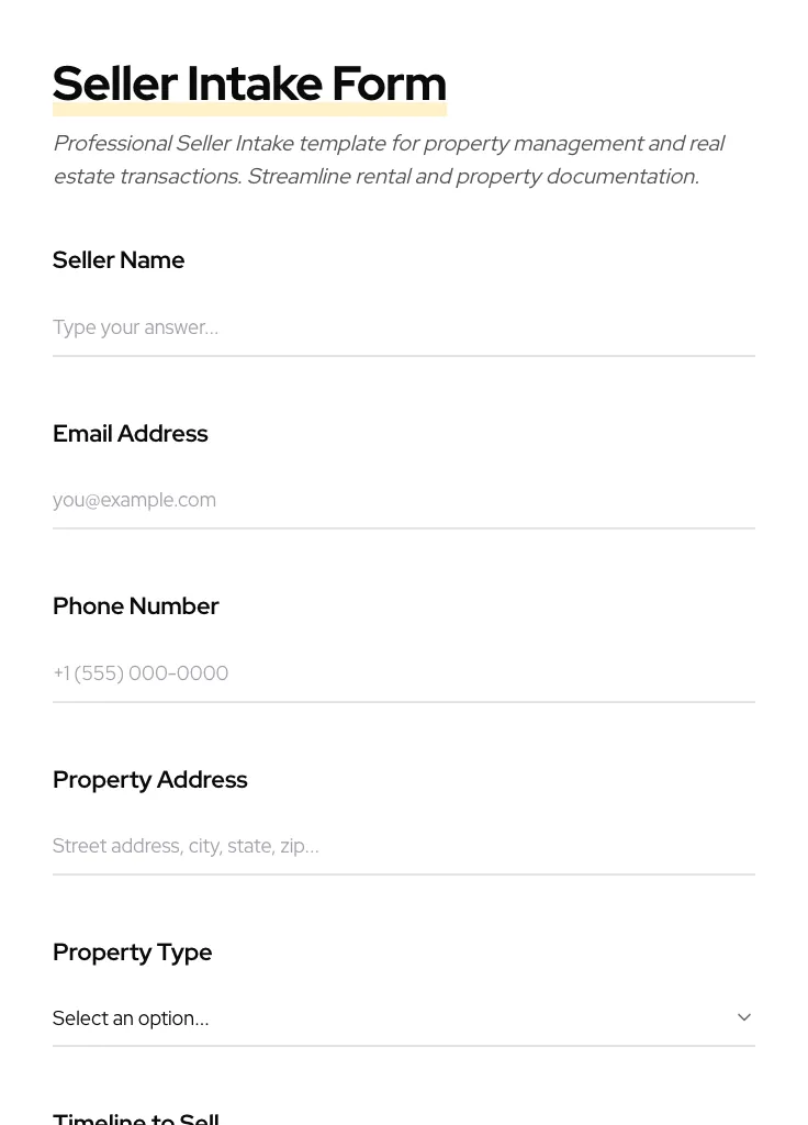 Seller Intake preview