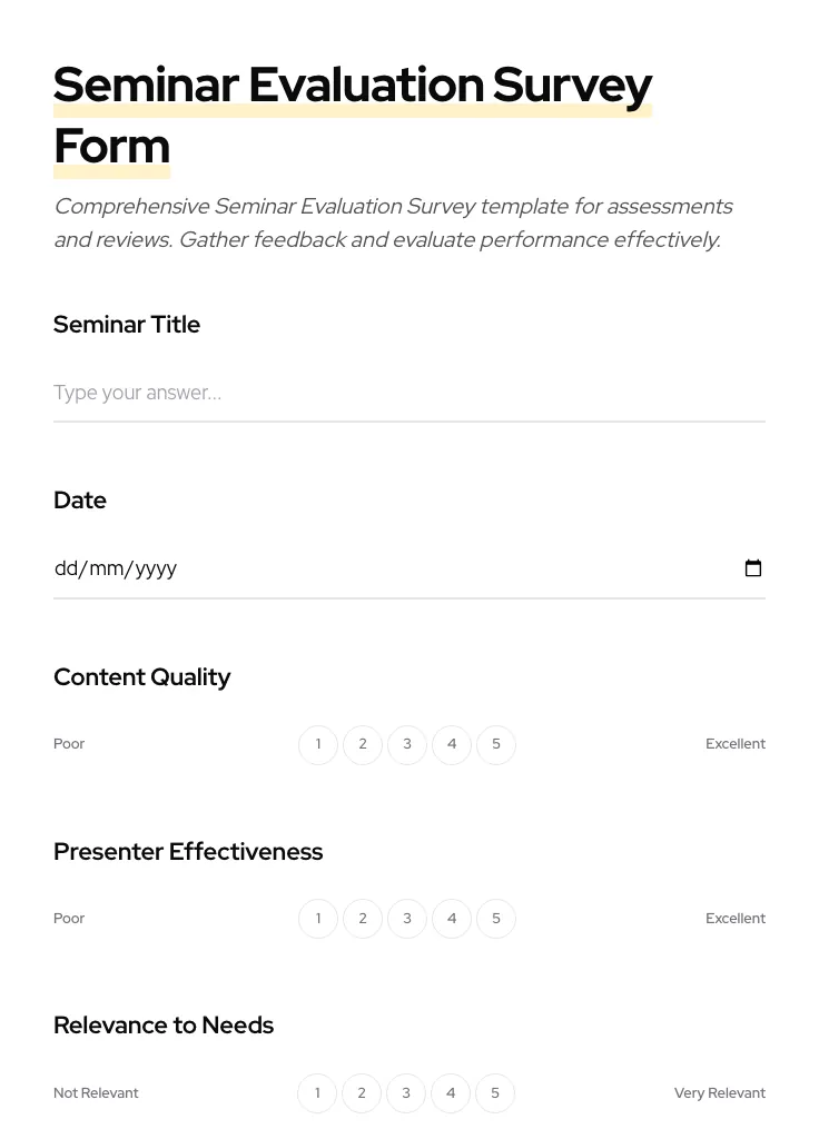 Seminar Evaluation Survey preview