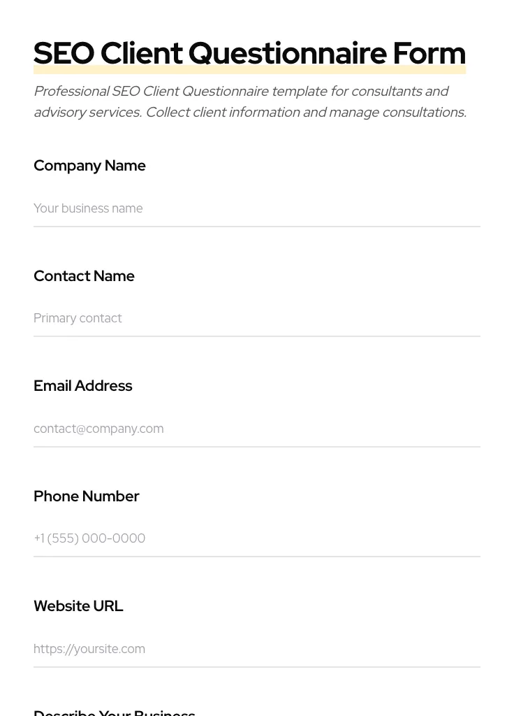 SEO Client Questionnaire preview