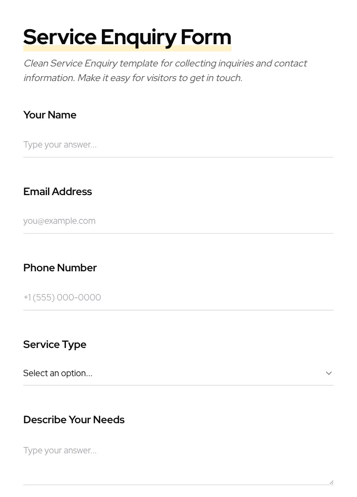 Service Enquiry preview