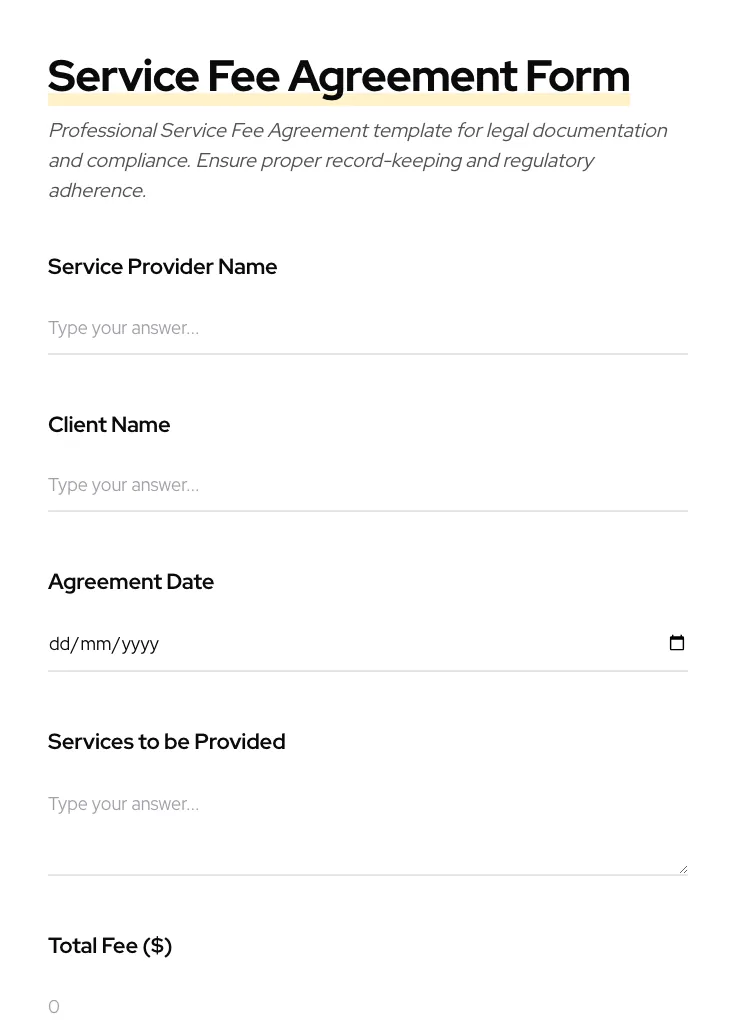 Service Fee Agreement preview