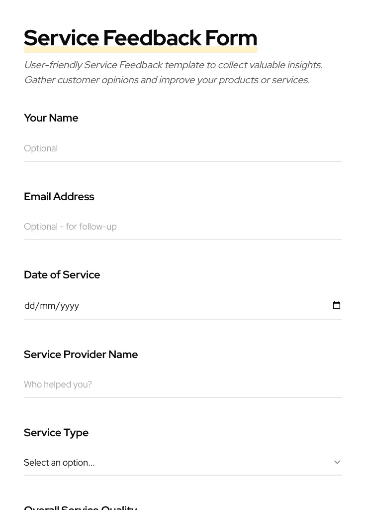 Service Feedback preview