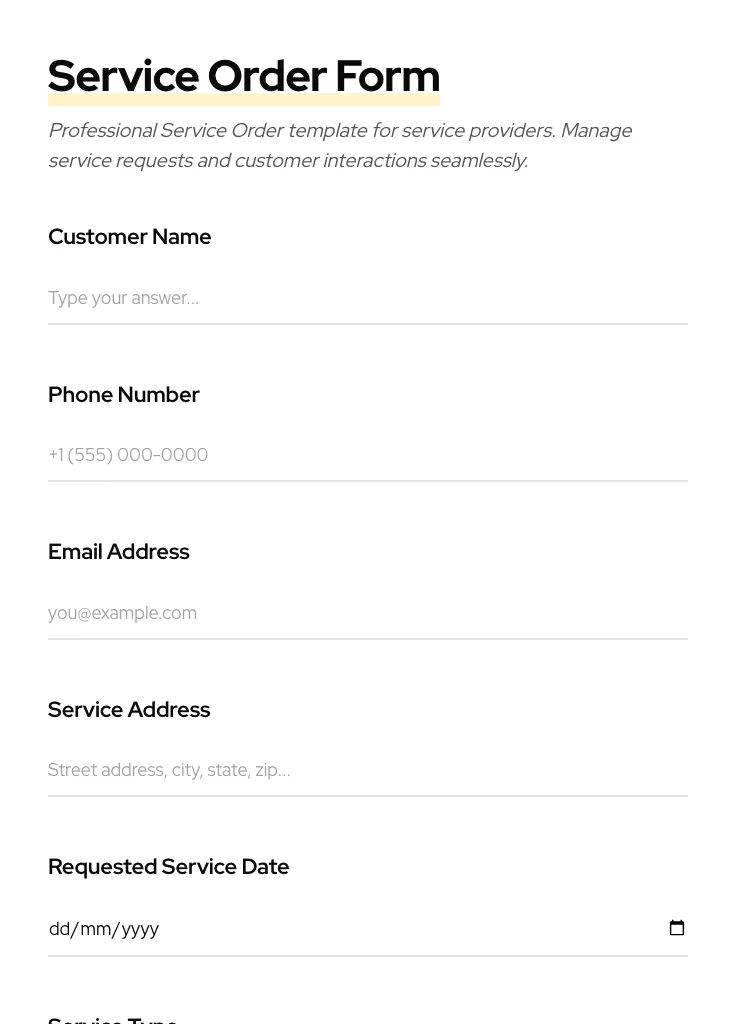 Service Order preview
