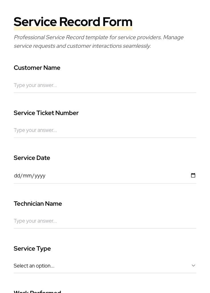 Service Record preview
