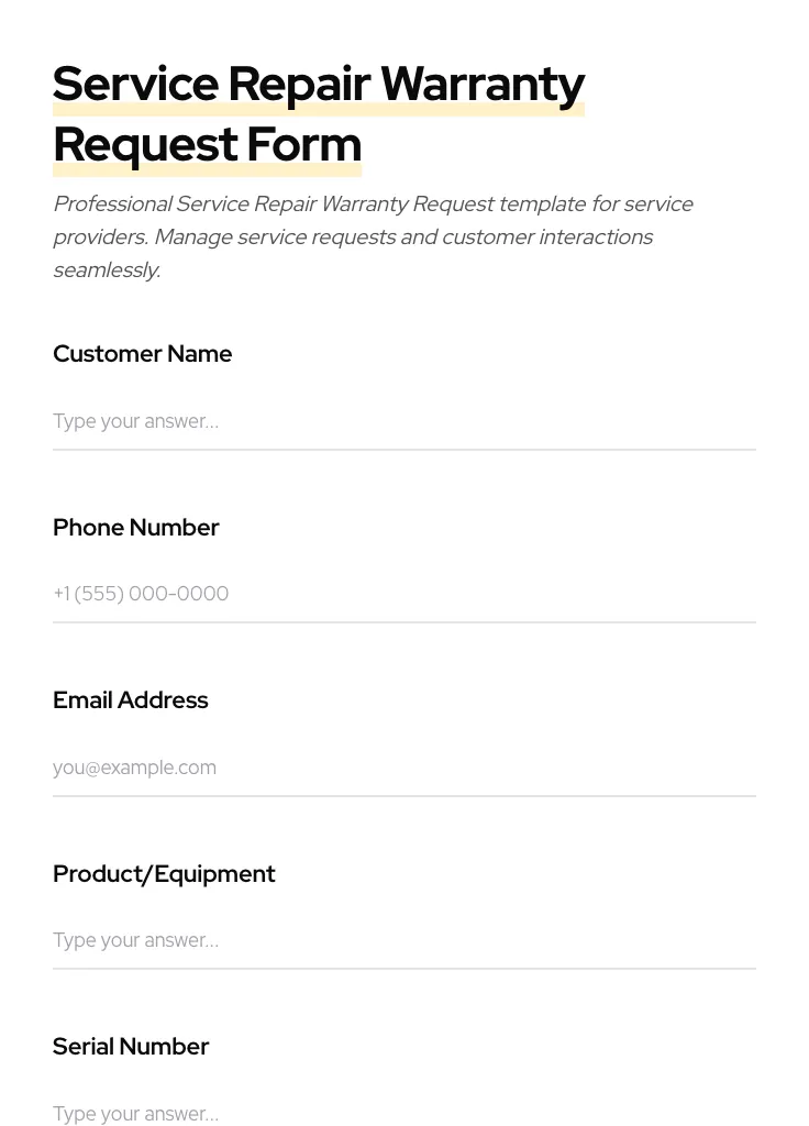 Service Repair Warranty Request preview