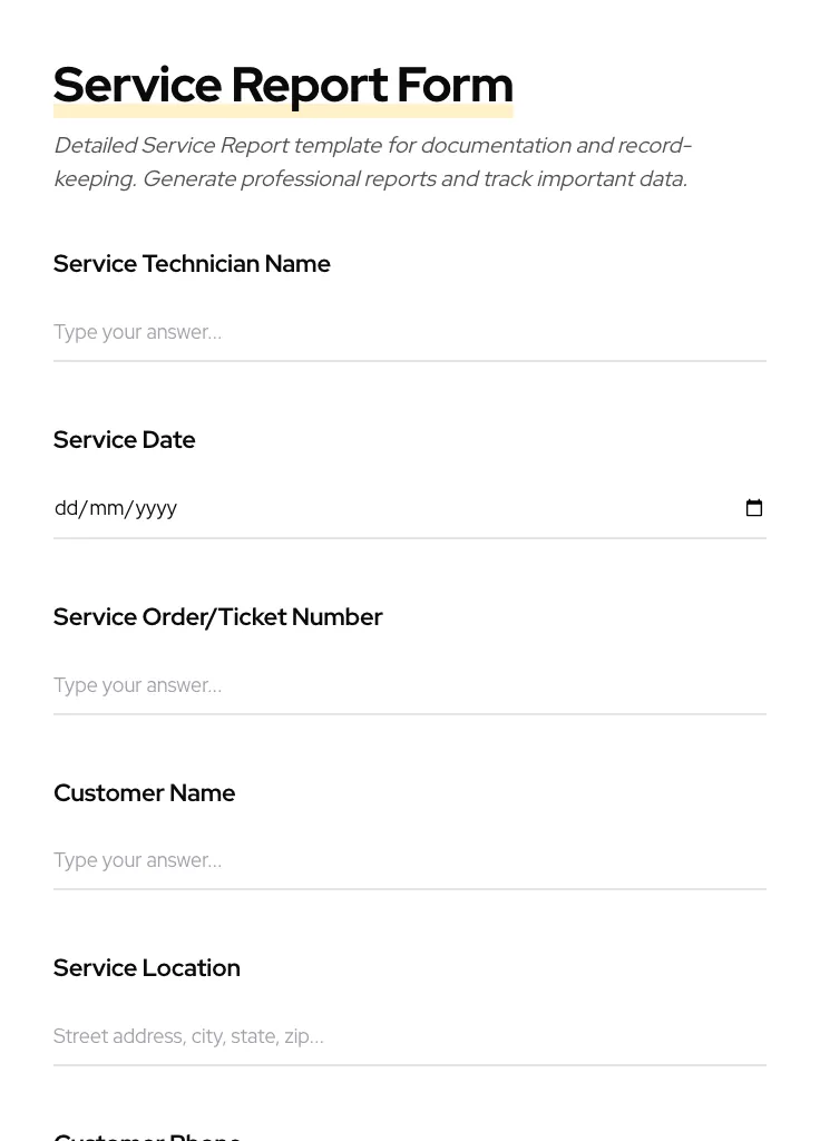 Service Report preview