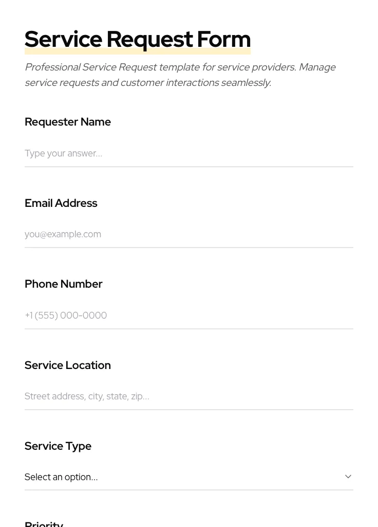 Service Request preview