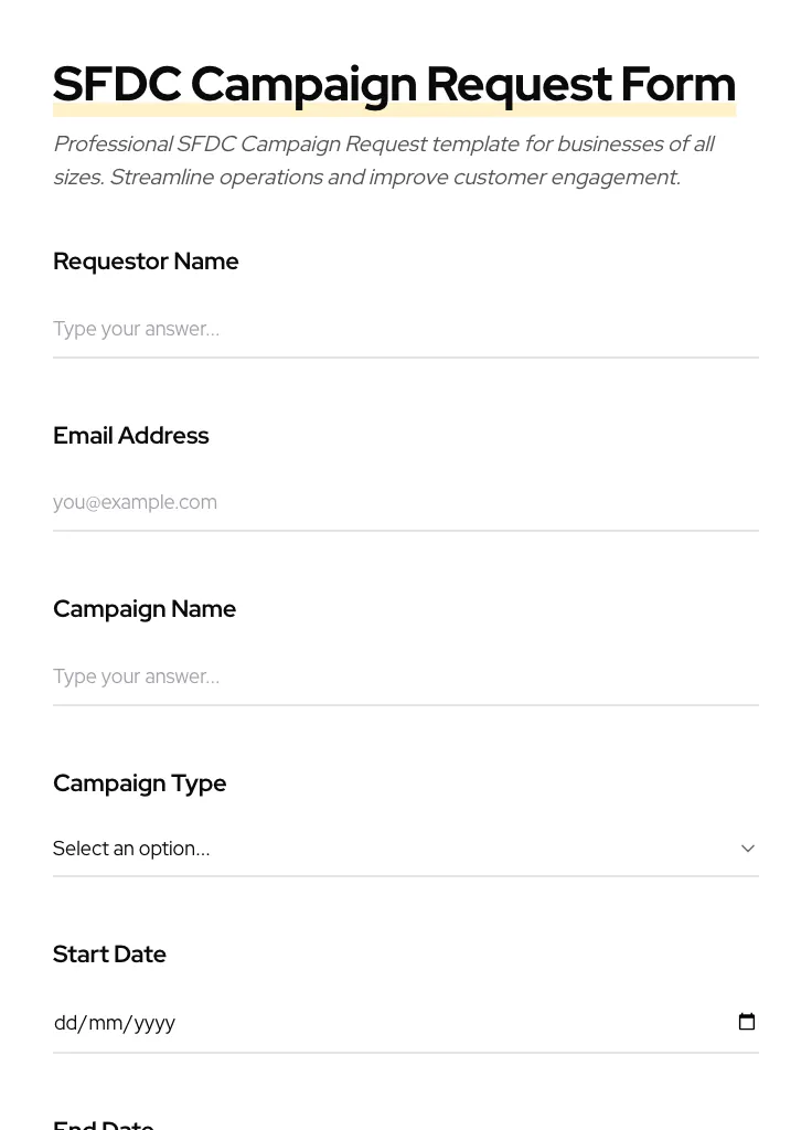 SFDC Campaign Request preview