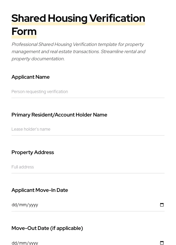 Shared Housing Verification preview