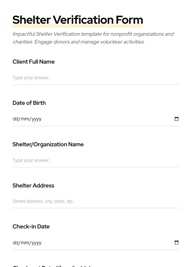 Shelter Verification preview