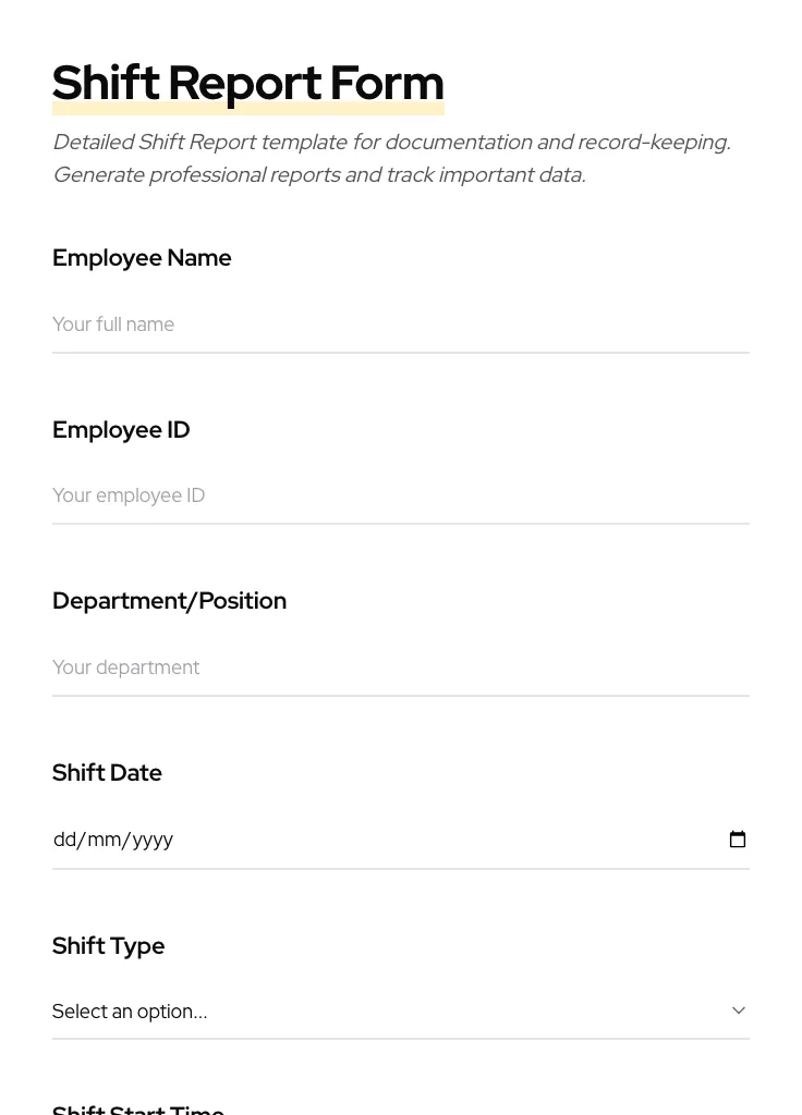 Shift Report preview