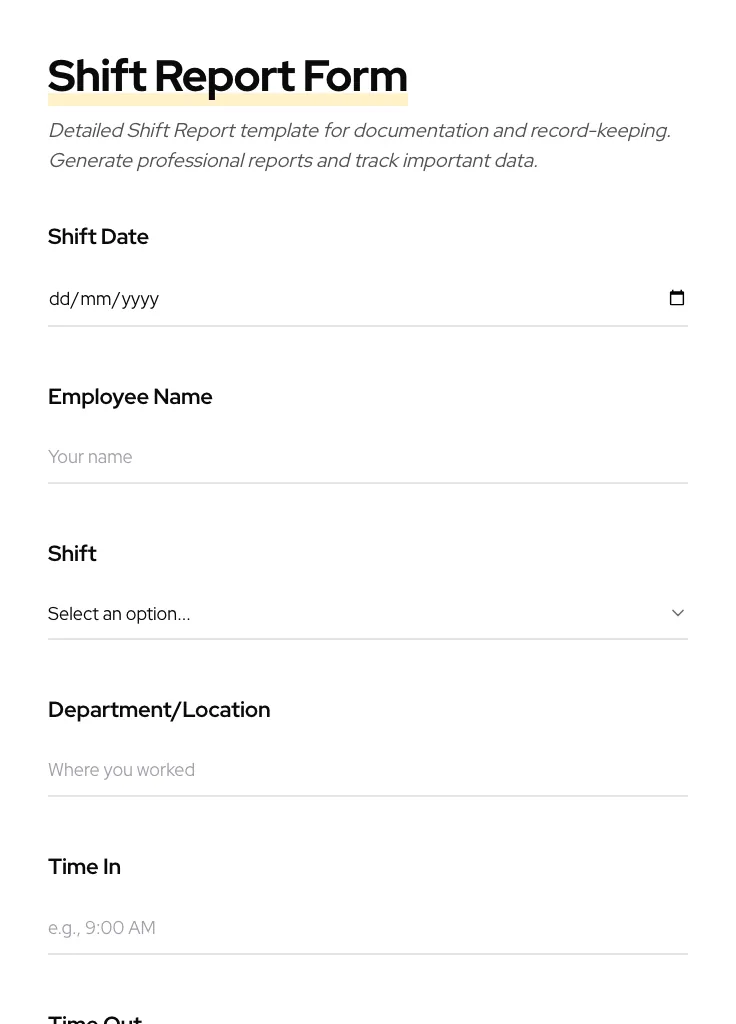 Shift Report preview