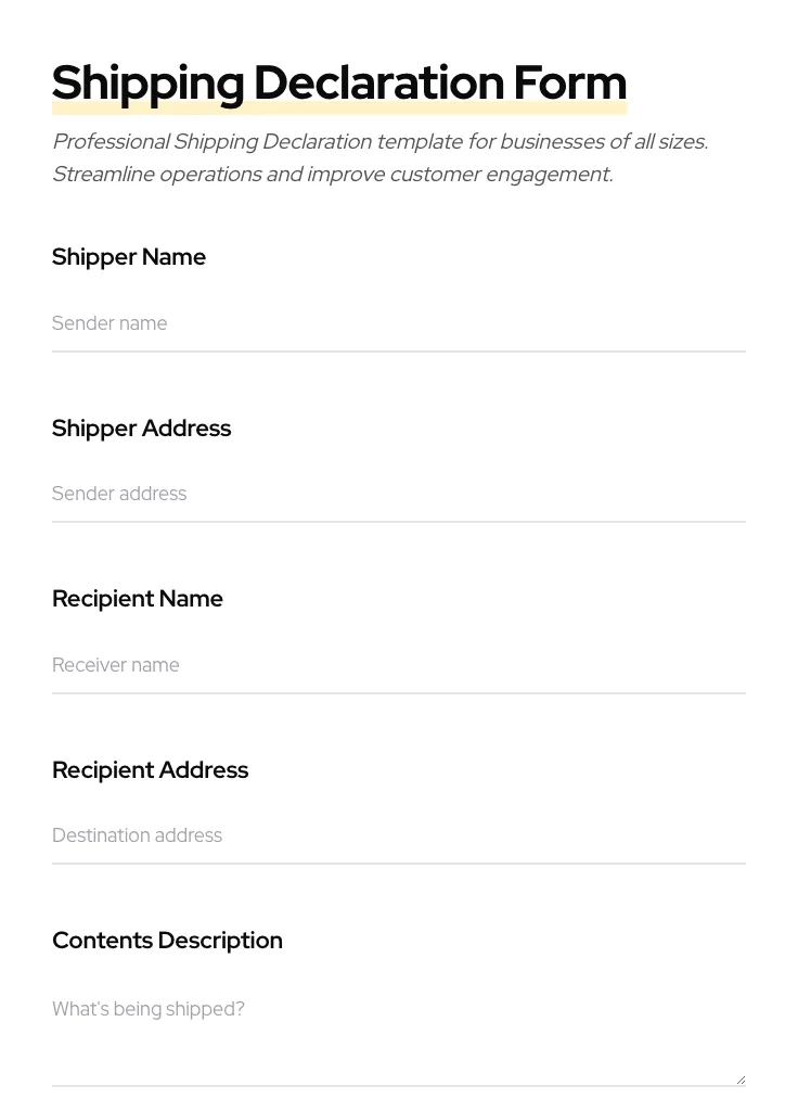 Shipping Declaration preview