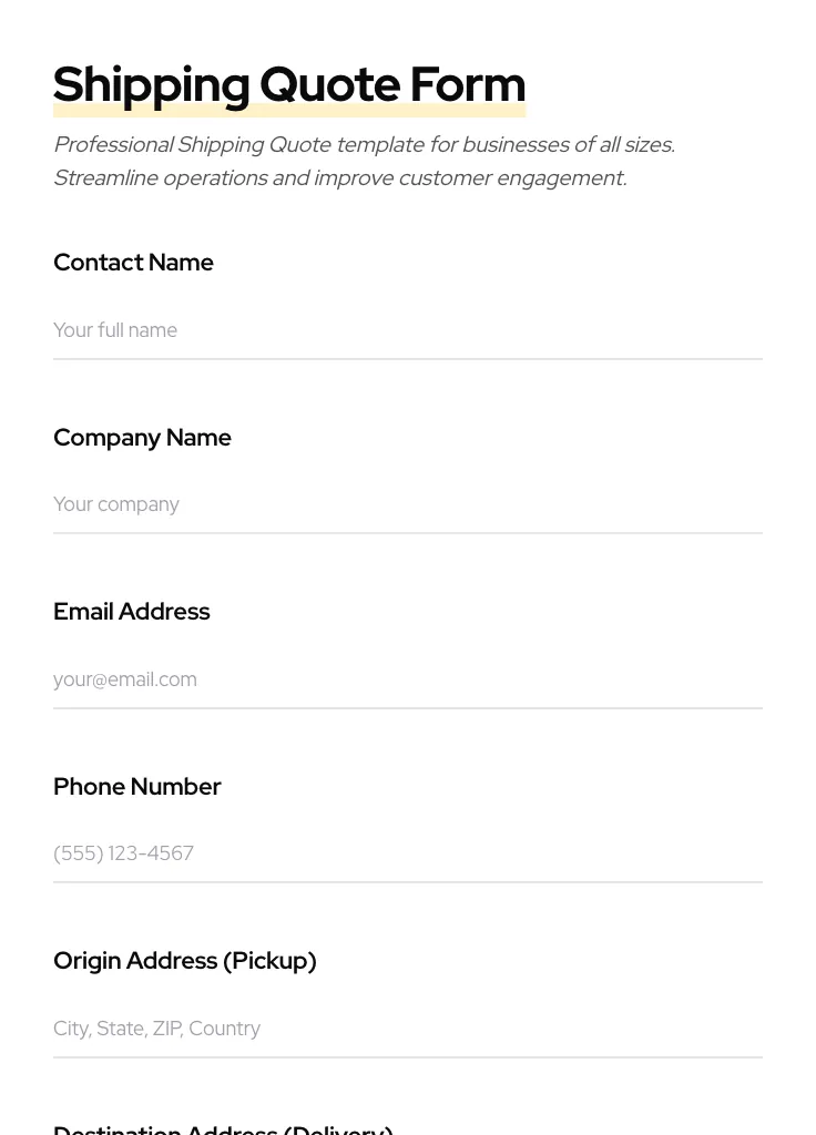 Shipping Quote preview