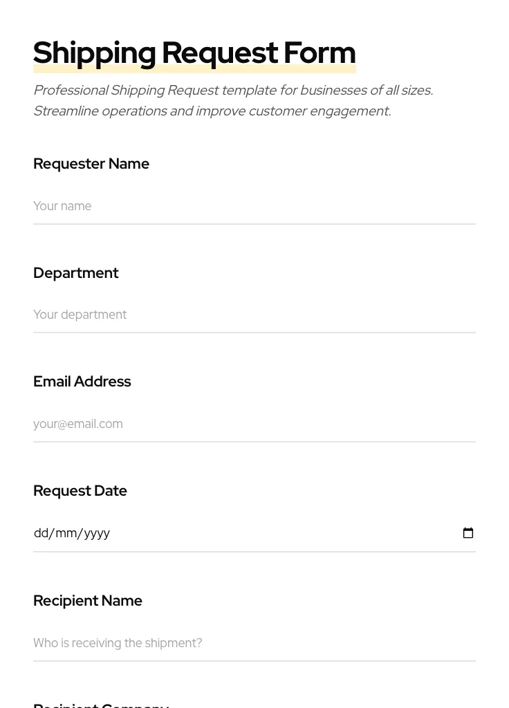 Shipping Request preview