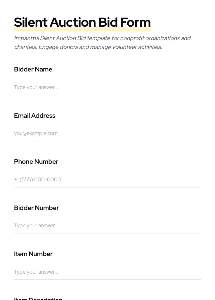 Silent Auction Bid preview