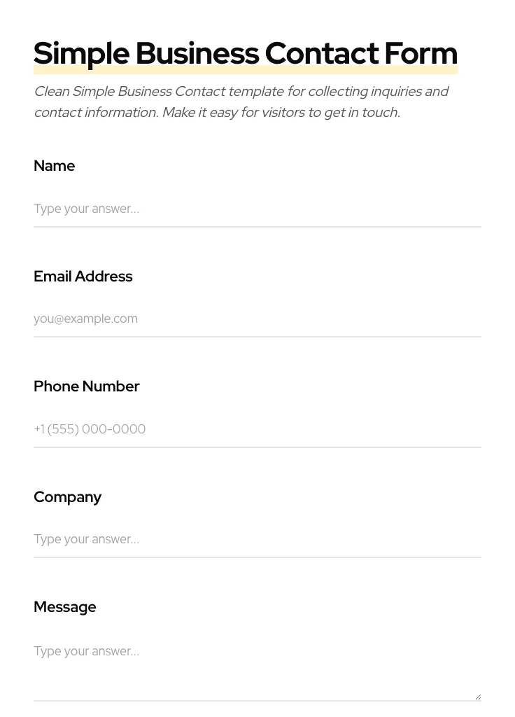 Simple Business Contact preview