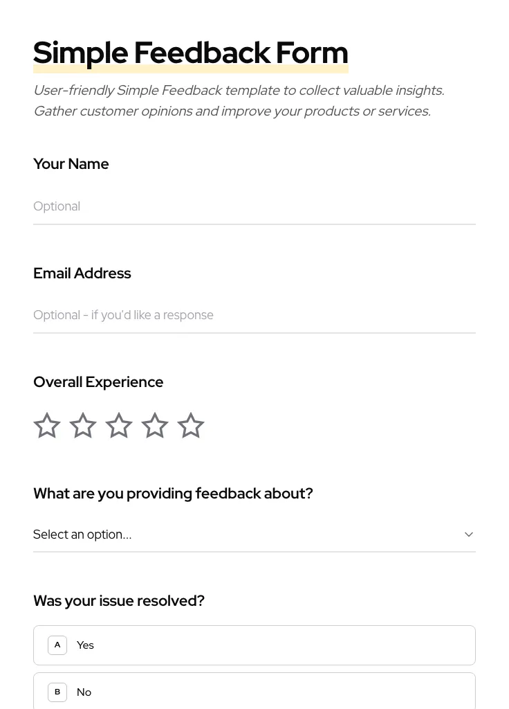 Simple Feedback preview