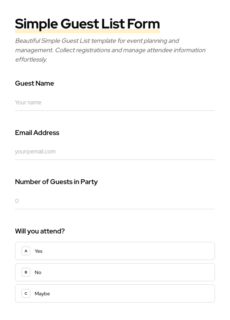 Simple Guest List preview