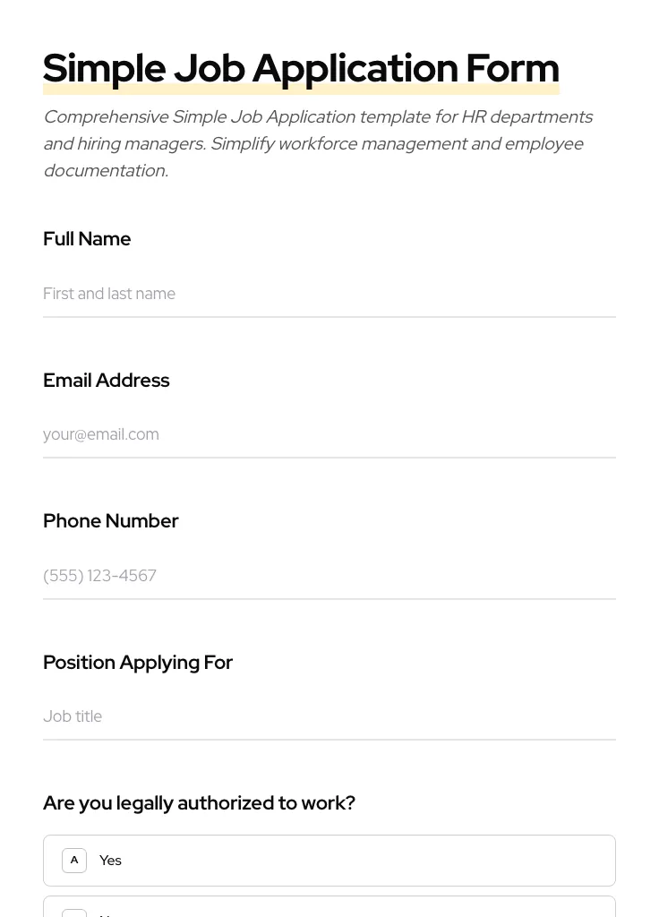 Simple Job Application preview