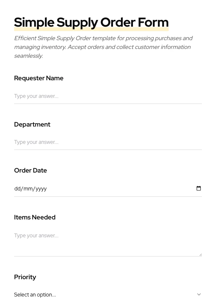 Simple Supply Order preview