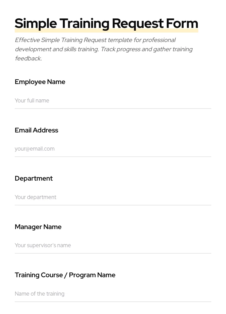 Simple Training Request preview