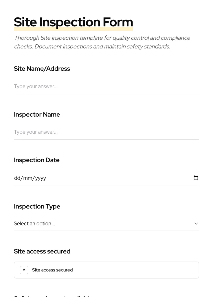 Site Inspection preview