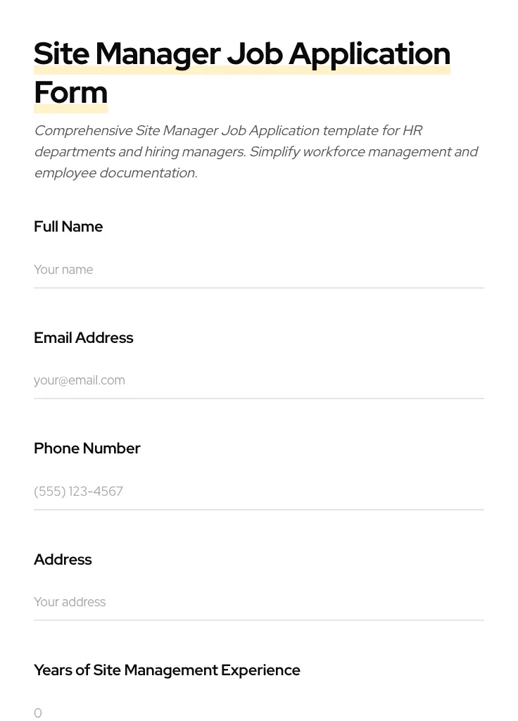 Site Manager Job Application preview
