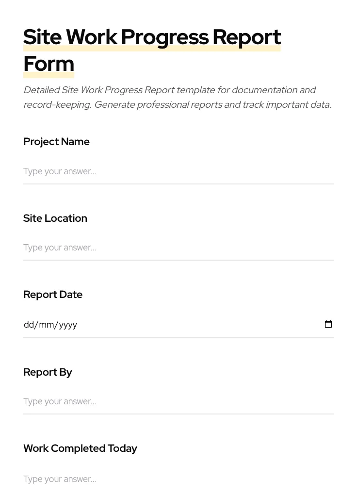 Site Work Progress Report preview