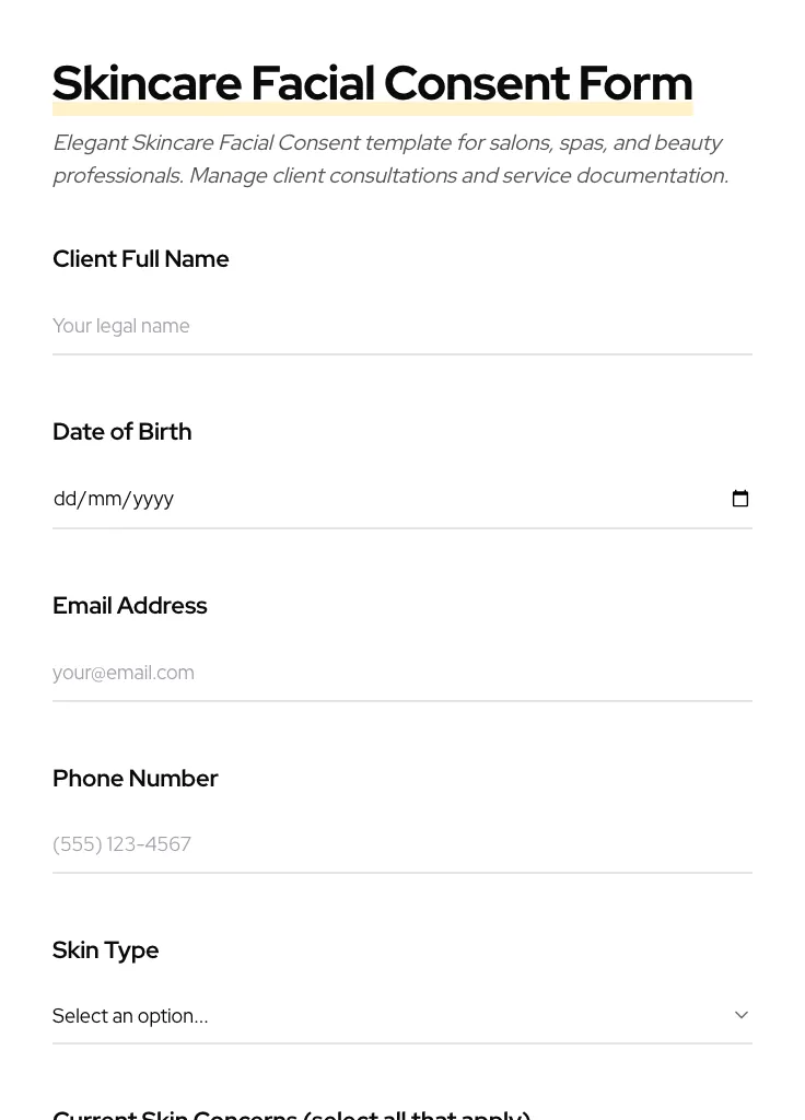 Skincare Facial Consent