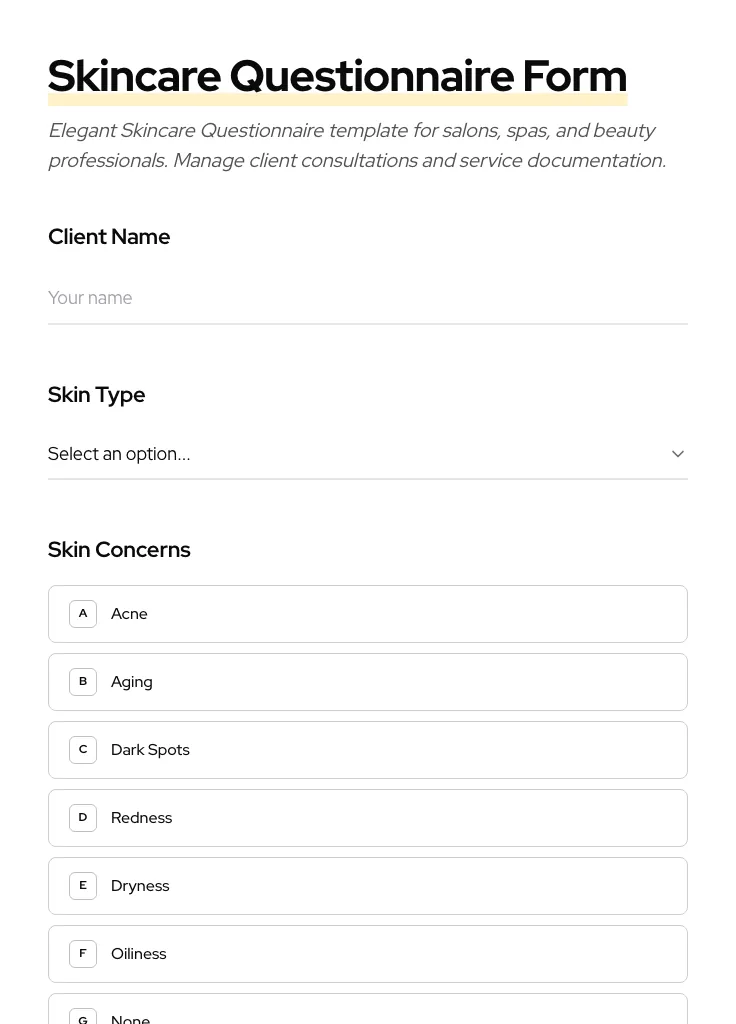 Skincare Questionnaire preview