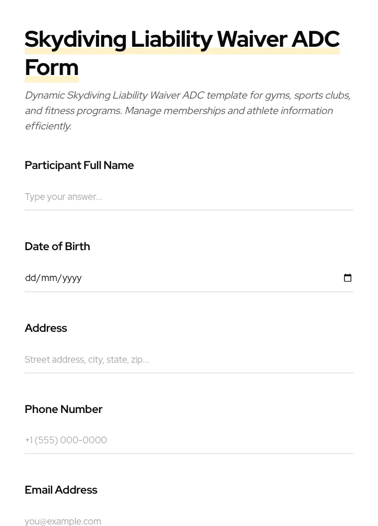 Skydiving Liability Waiver ADC preview