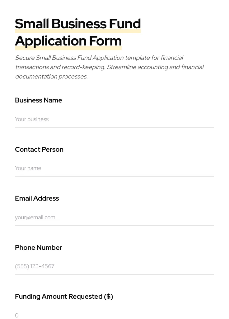 Small Business Fund Application preview