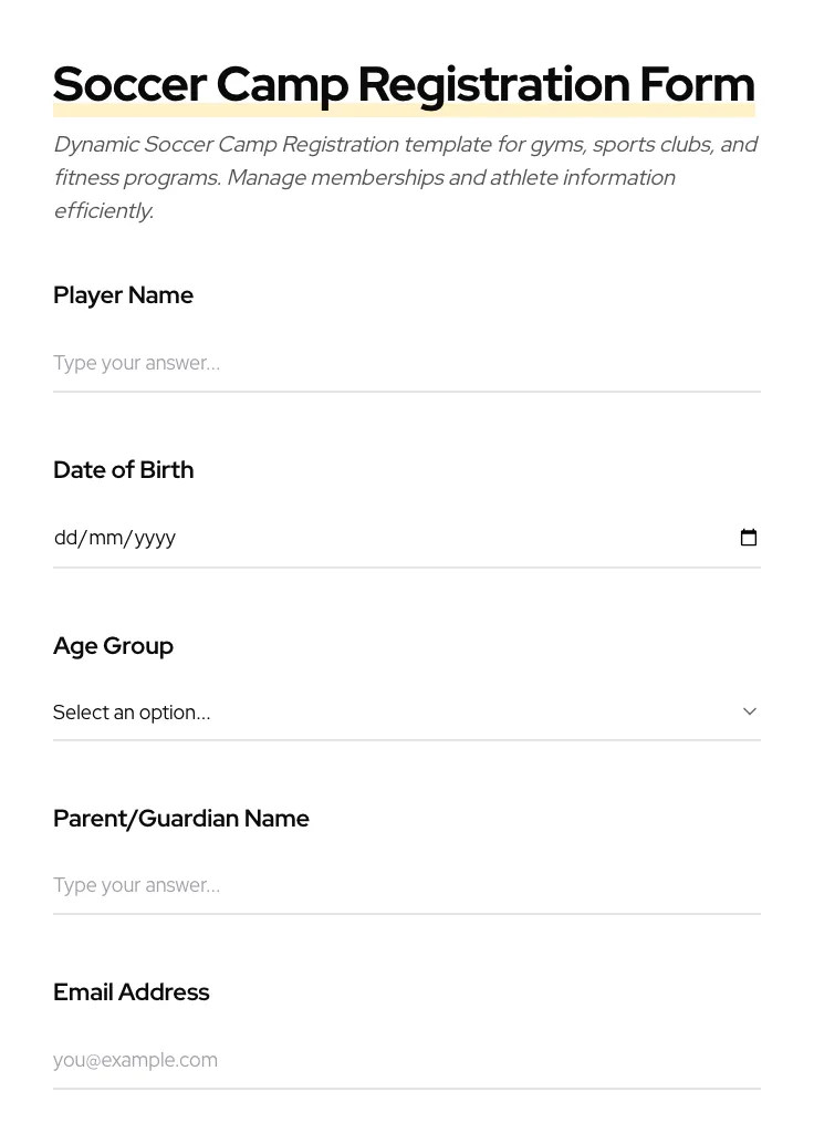 Soccer Camp Registration preview