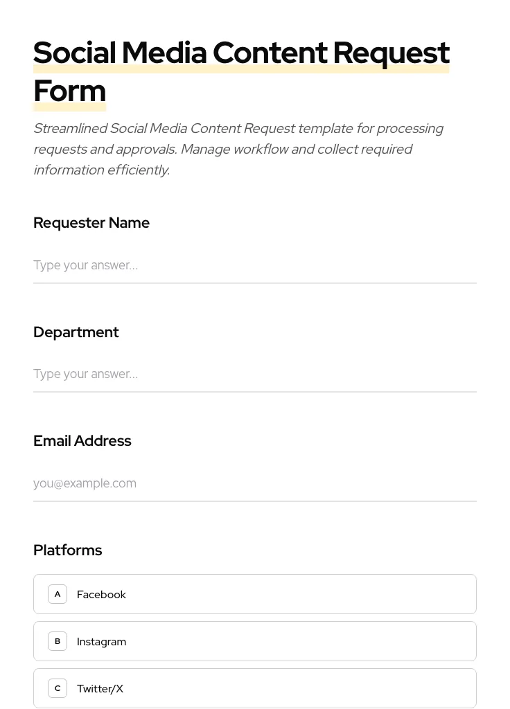Social Media Content Request preview