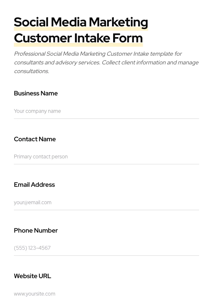 Social Media Marketing Customer Intake preview