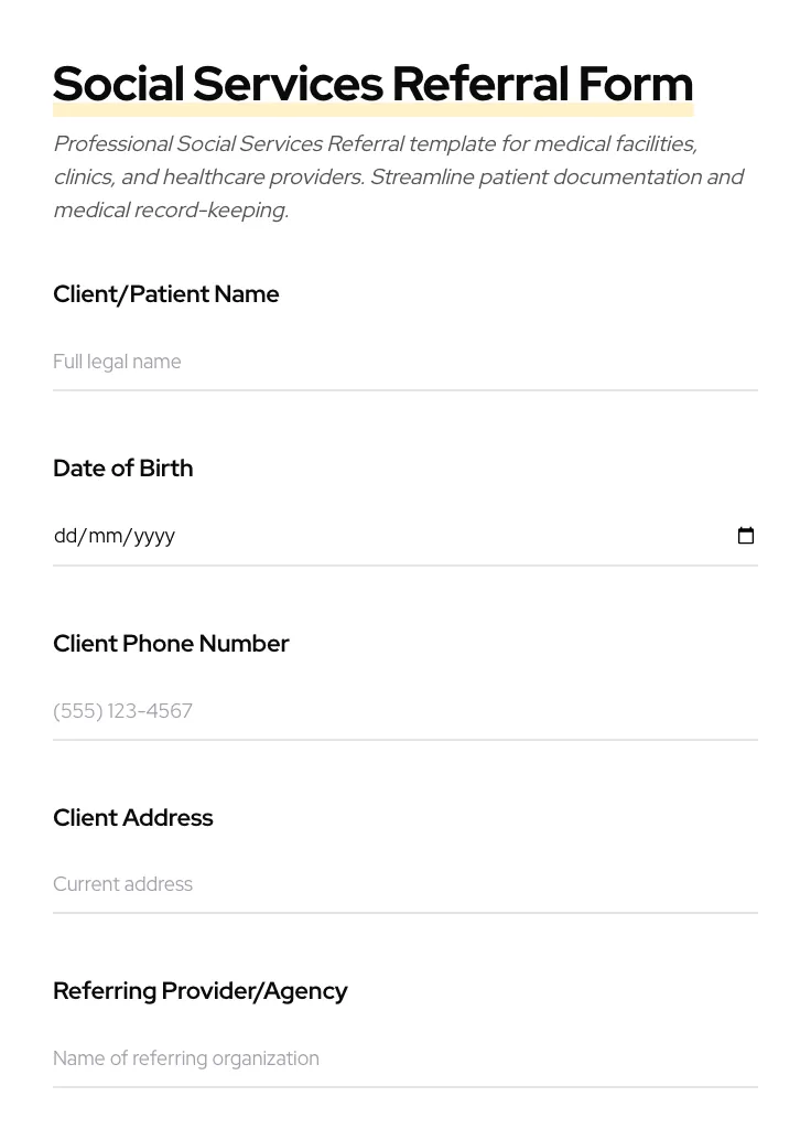 Social Services Referral preview