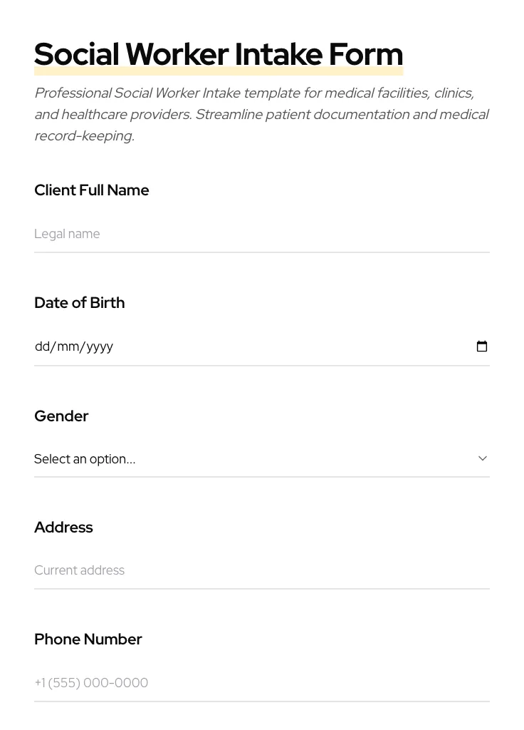 Social Worker Intake preview
