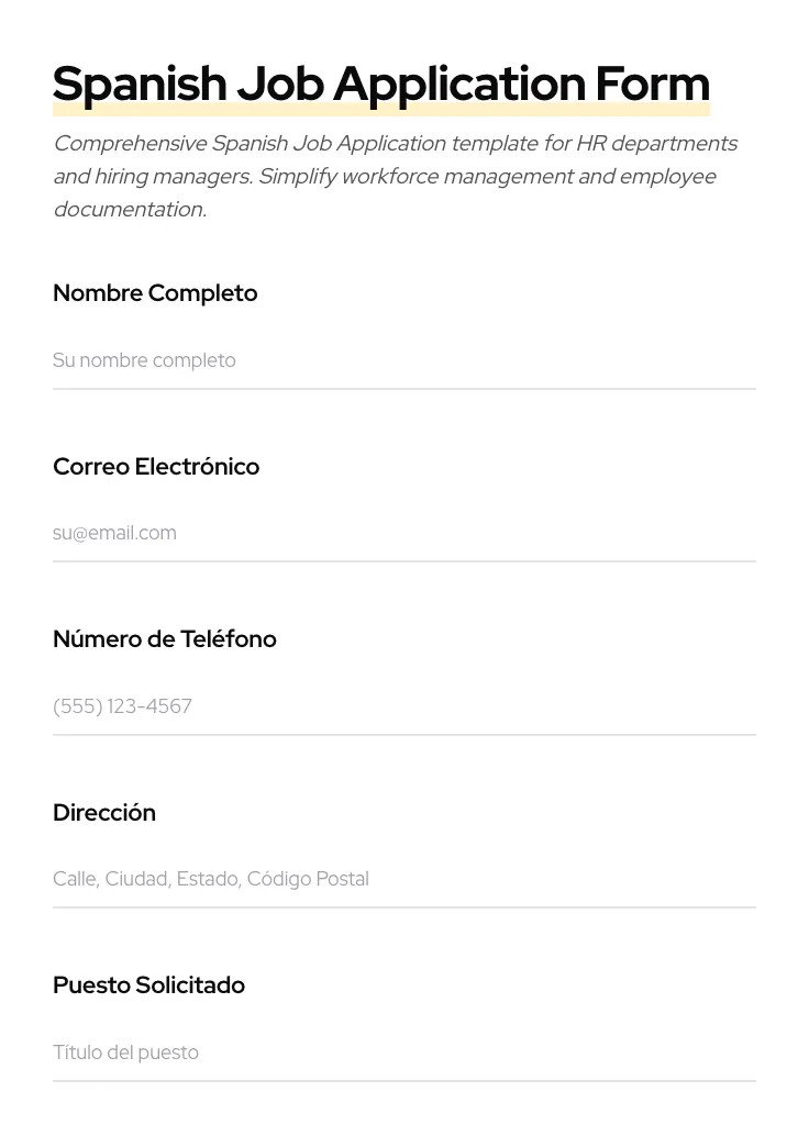 Spanish Job Application preview