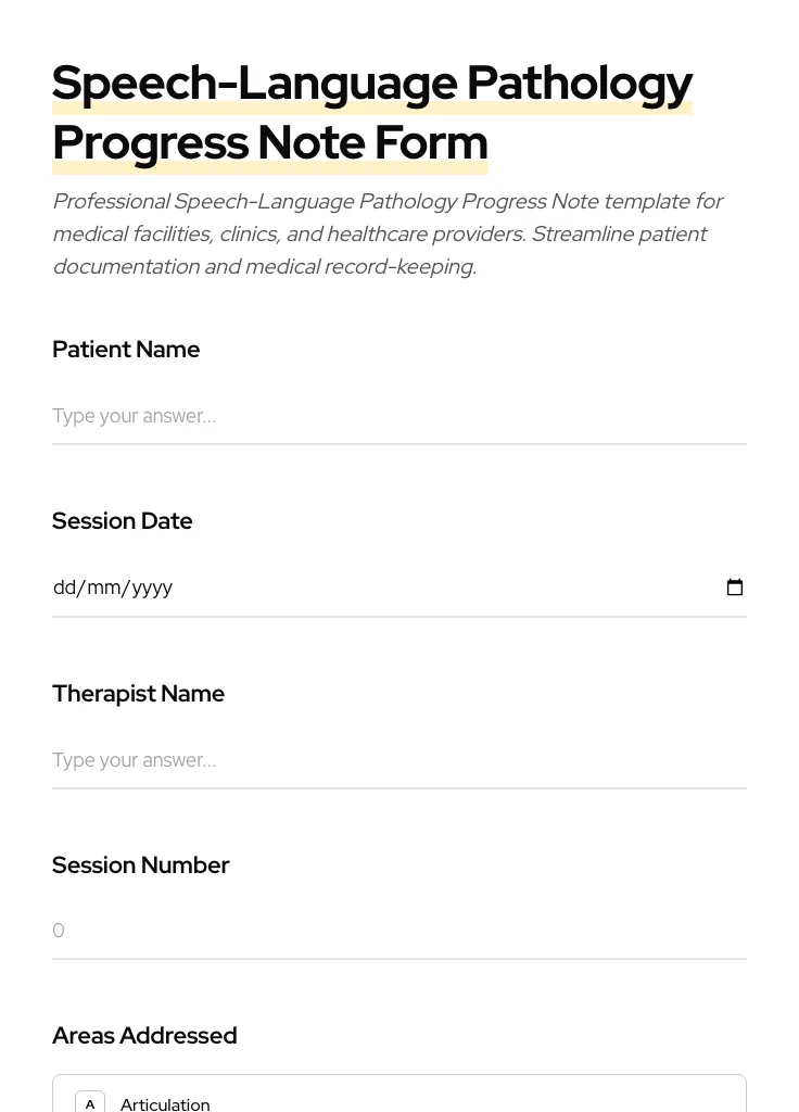 Speech-Language Pathology Progress Note preview