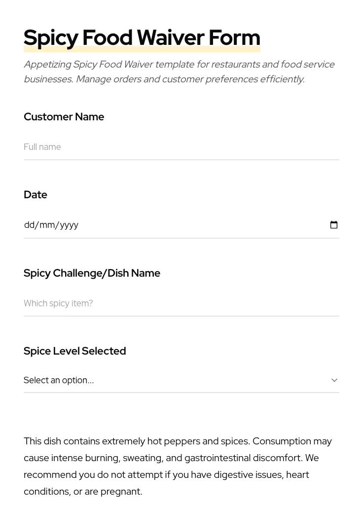 Spicy Food Waiver preview