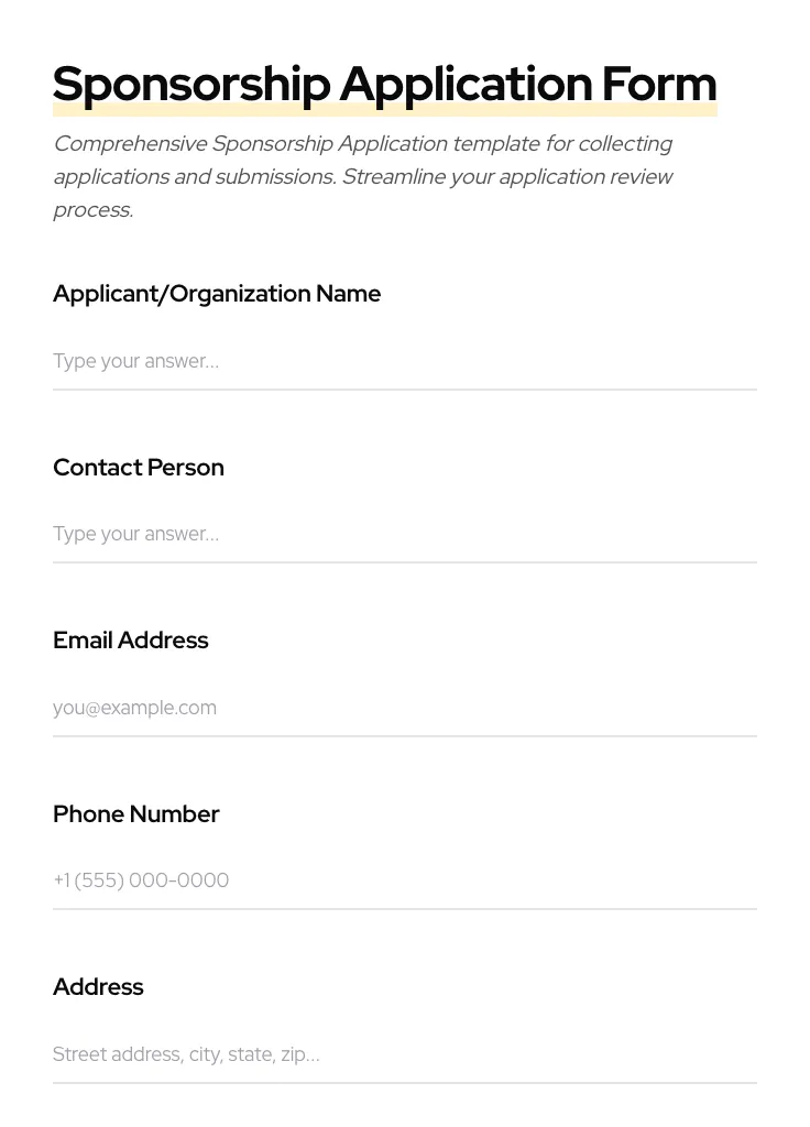 Sponsorship Application preview
