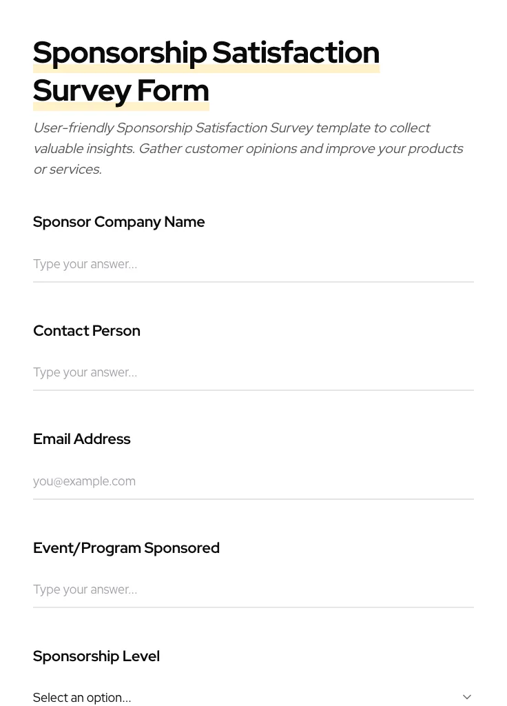 Sponsorship Satisfaction Survey preview