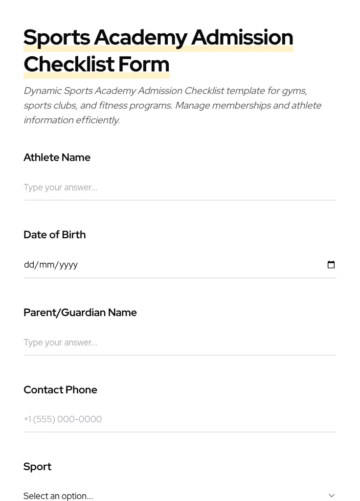 Sports Academy Admission Checklist preview
