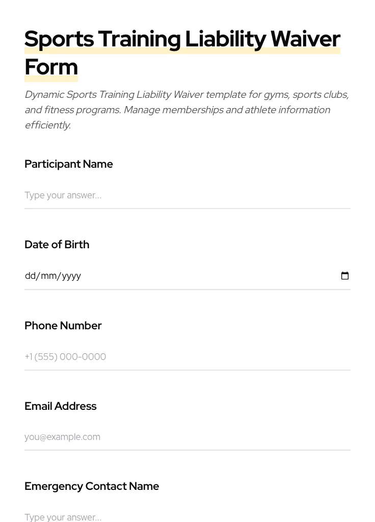 Sports Training Liability Waiver preview