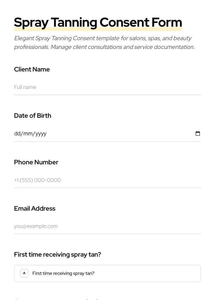 Spray Tanning Consent preview