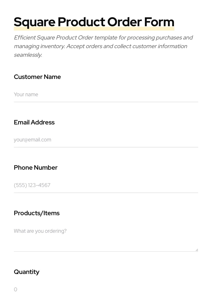 Square Product Order preview