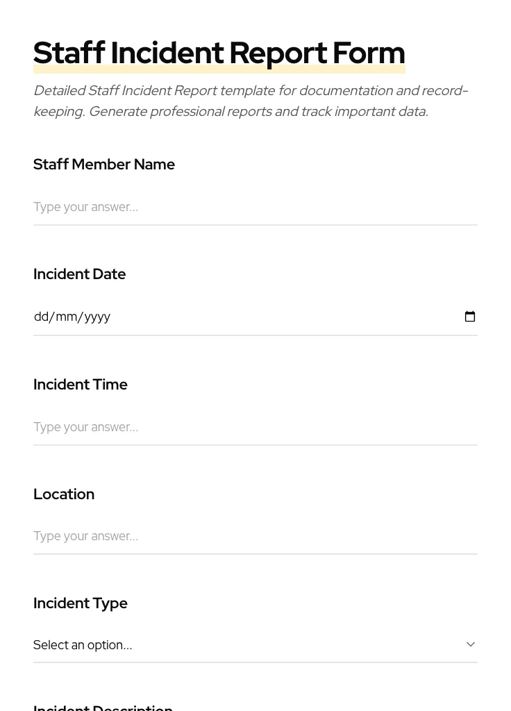 Staff Incident Report preview