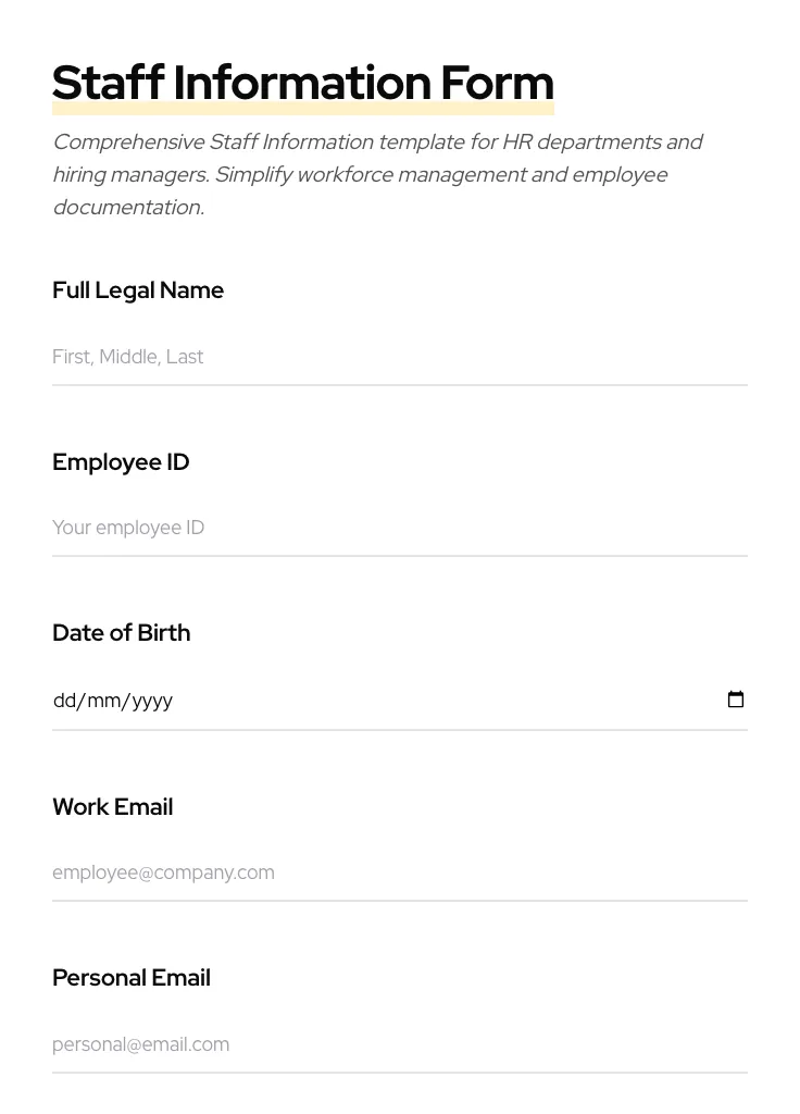 Staff Information preview